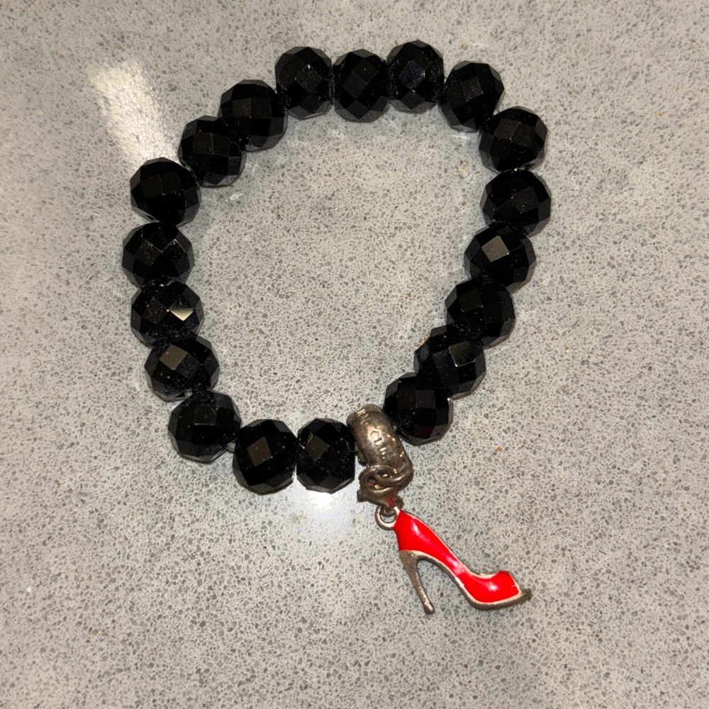 Thomas Sabo Auth Black Glass Beaded Bracelet with Red Shoe Charm (small)